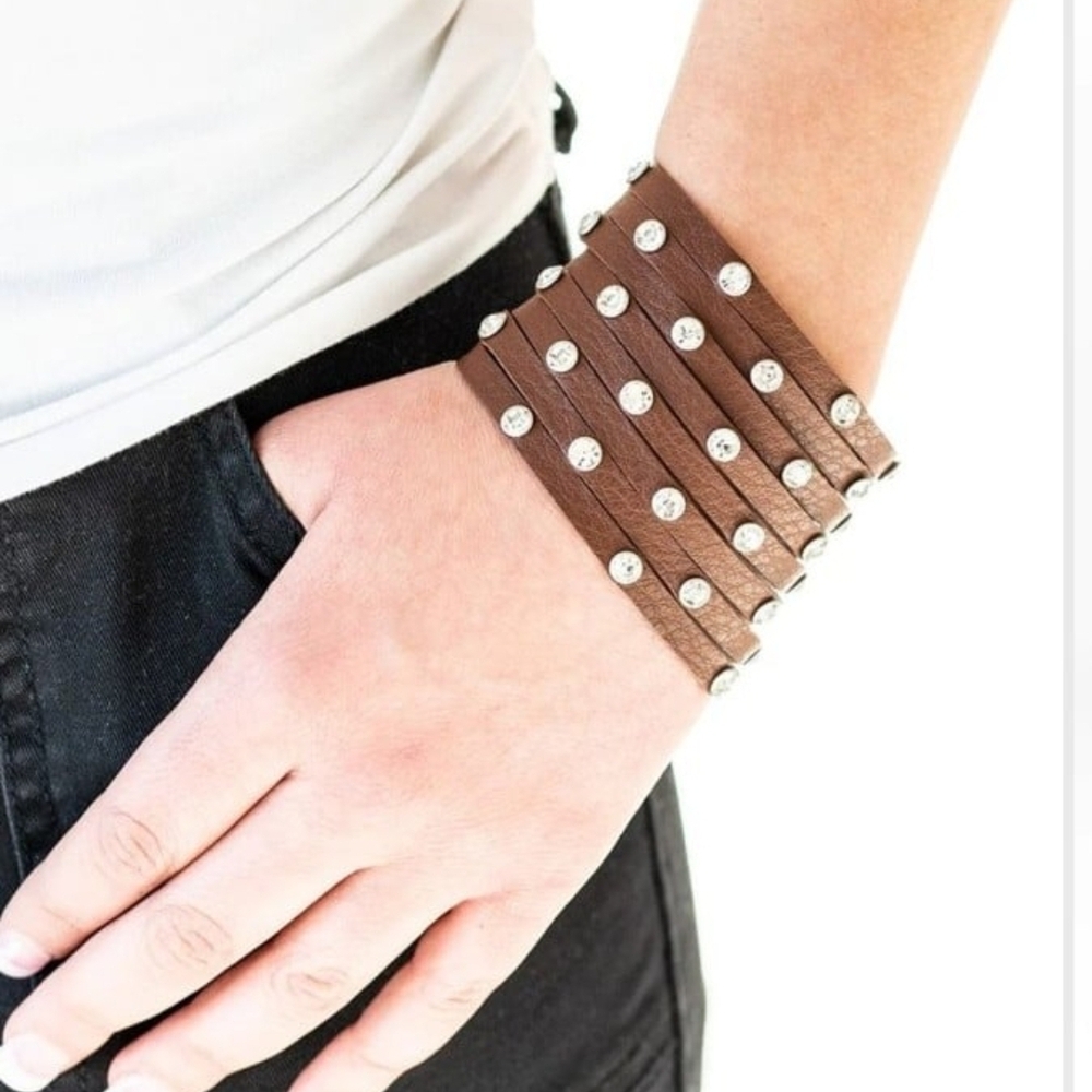 Sass Squad Urban Paparazzi Brown Leather Bracelet with Silver Accents - Picture 2 of 4